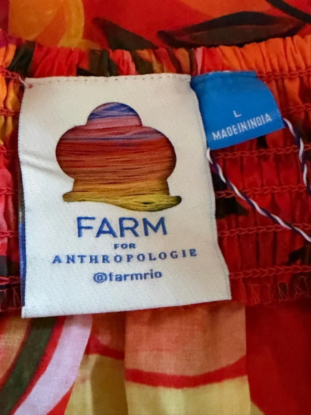 NEW Farm Rio Anthropologie Fruit Print -SZ L- Tiered-Flare Midi Skirt Orange Red